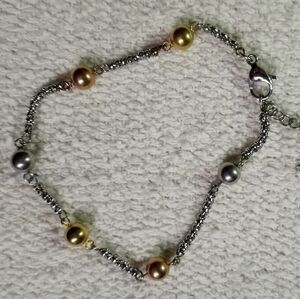 Goldtone silvertone bead chain bracelet
